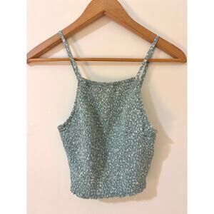 Hollister Smocked Floral Cropped Cami Tank Top - Sage Green - Size XS